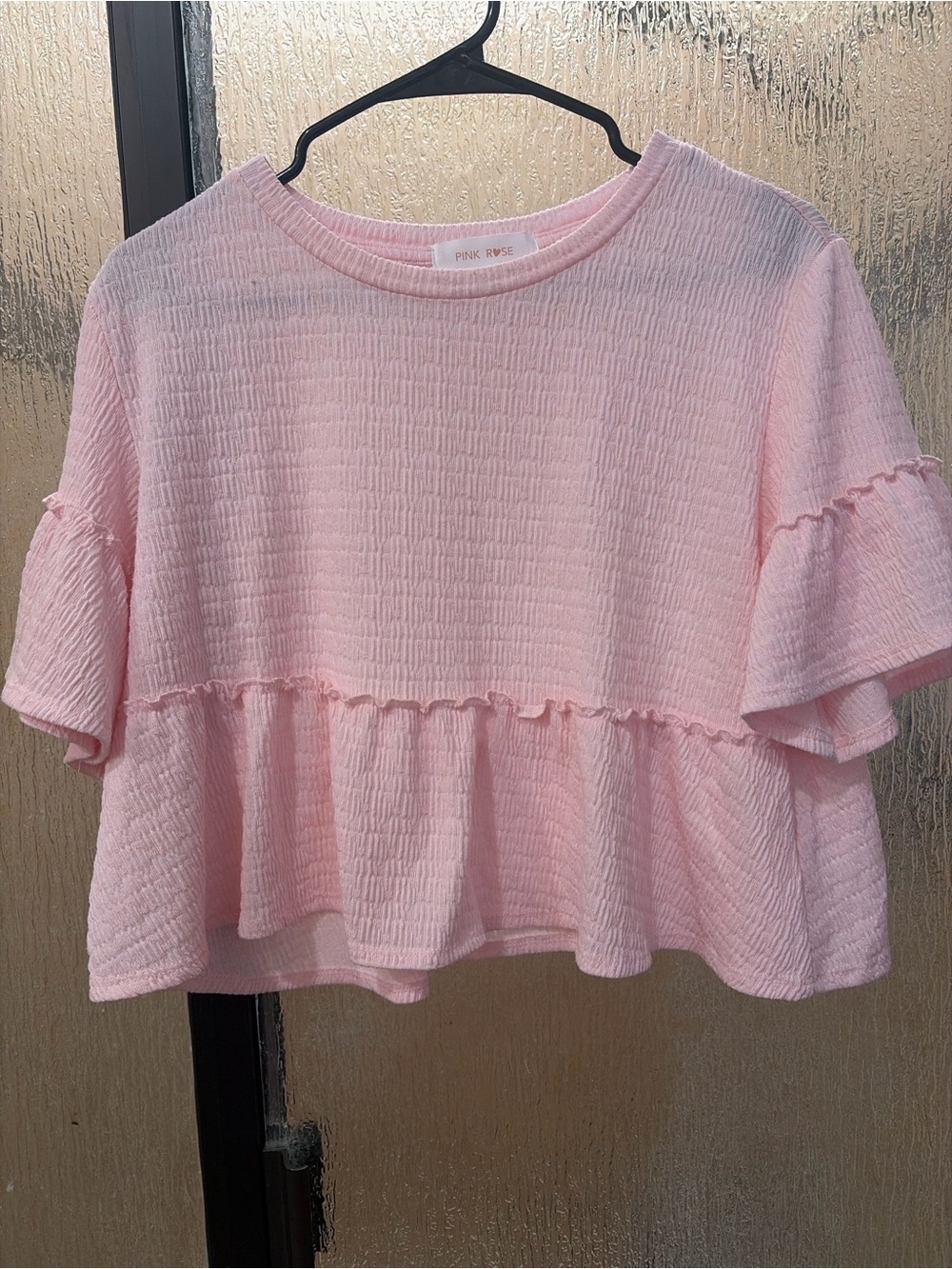 Pink Rose Pale Pink Textured Ruffled Peplum Top